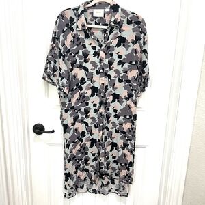 Anthropologie MAEVE Aled Blue Leaves Print Shirt‎ Tunic Top Med